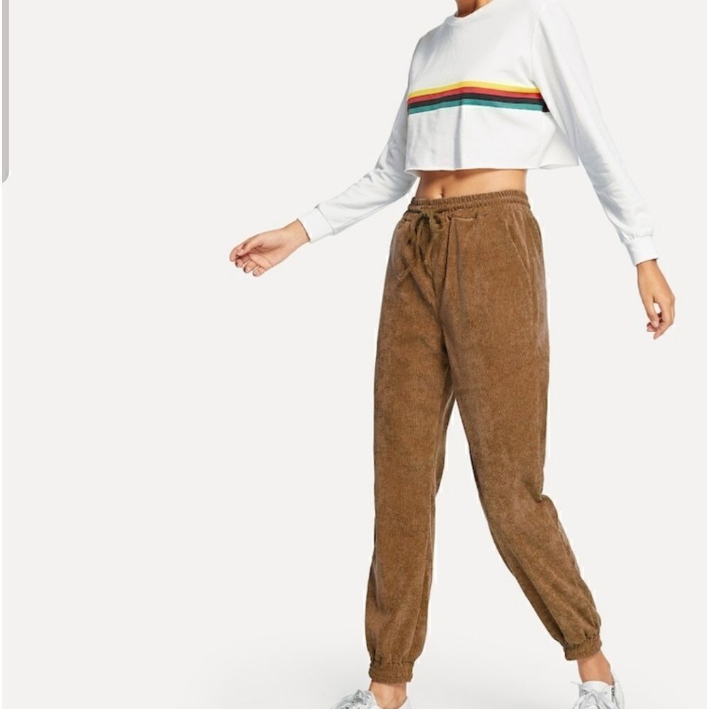 Fashion Nova Drawstring waist solid cord pants.